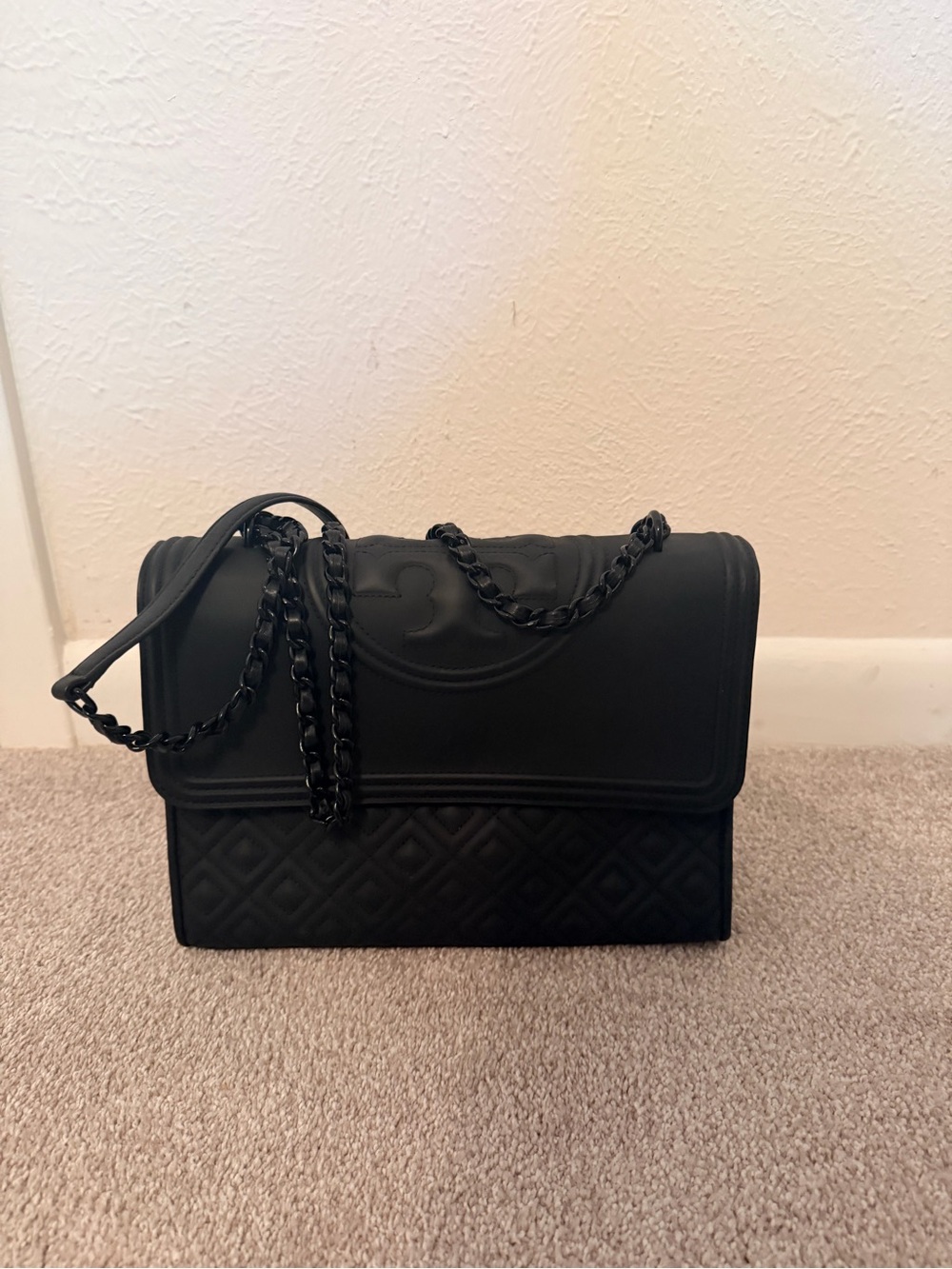 Tory Burch Black Fleming Quilted Leather Convertible Shoulder Bag